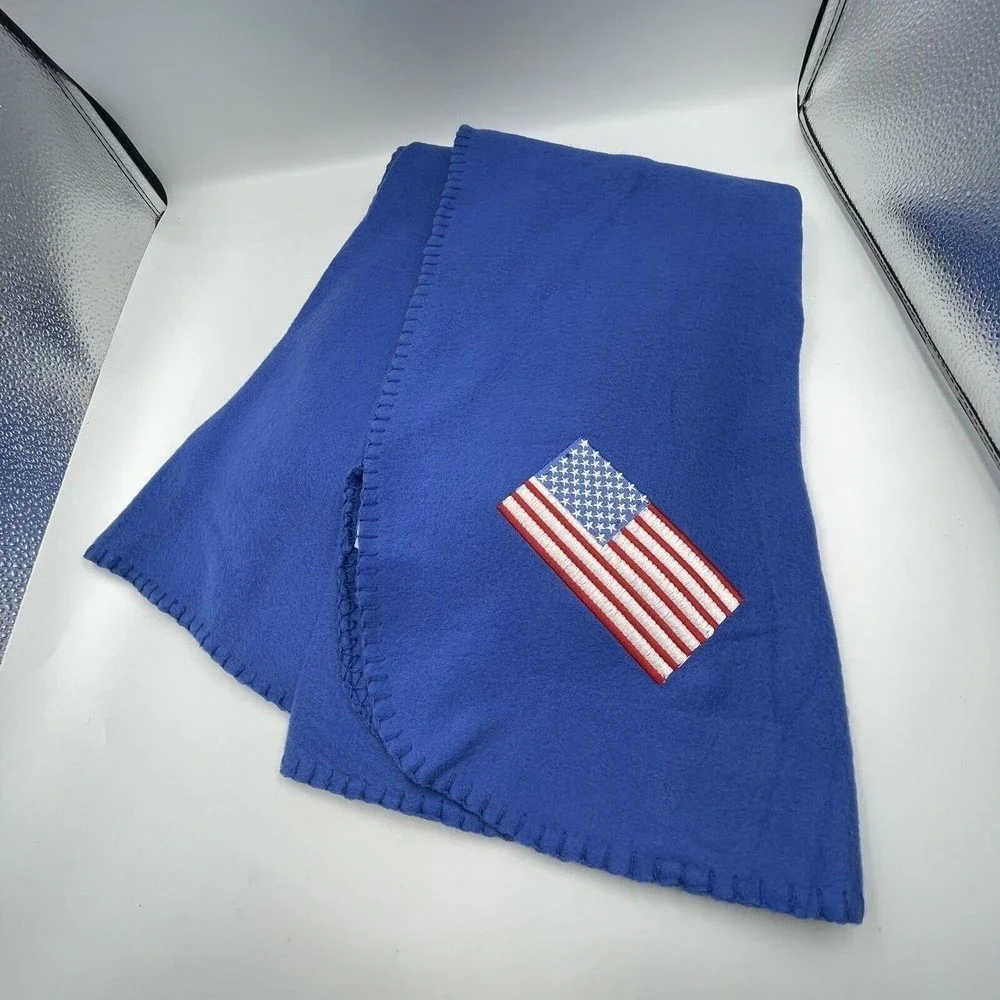 Blue Fleece Blanket Stitched Hem